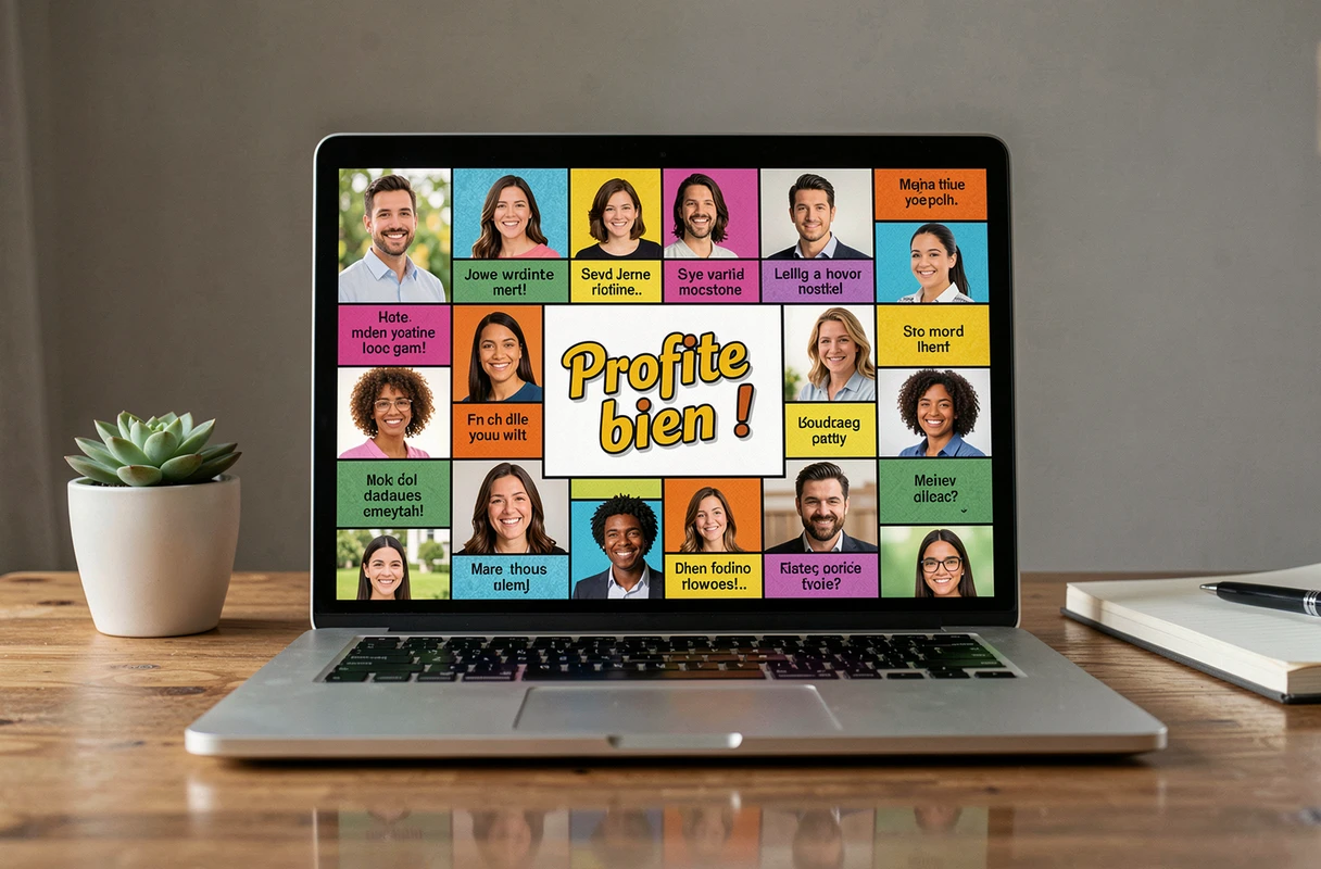 Écran d'ordinateur portable affichant une carte collective numérique avec des messages de collègues pour une équipe hybride