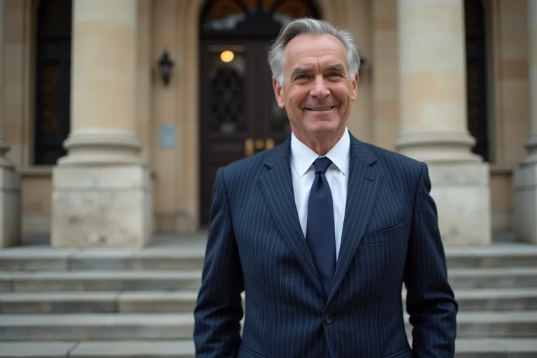Homme politique français en costume devant un bâtiment institutionnel, illustrant le parcours et la carrière de Christian Estrosi