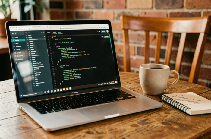 Écran d'ordinateur portable affichant le code XML d'un sitemap dans un éditeur de texte avec coloration syntaxique