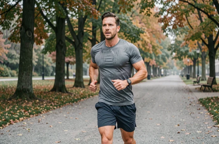 Homme faisant du jogging dans un parc urbain pour perdre du poids grâce à l'exercice quotidien