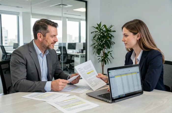 Réunion de professionnels analysant les documents juridiques liés à l'exonération de la redevance d'archéologie préventive