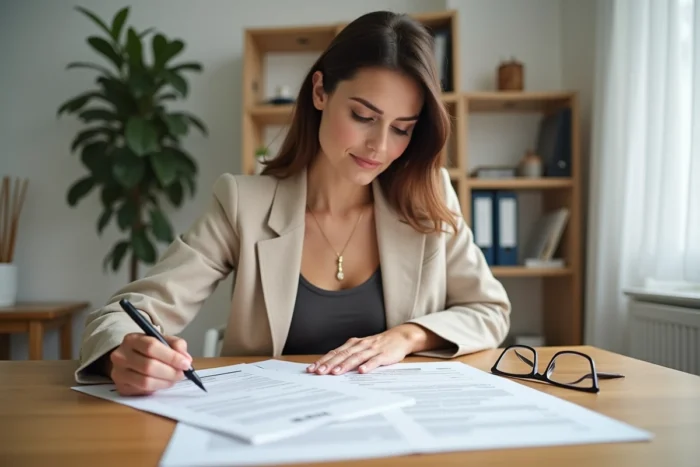 Propriétaire signant un contrat de garantie pour des travaux de rénovation à domicile